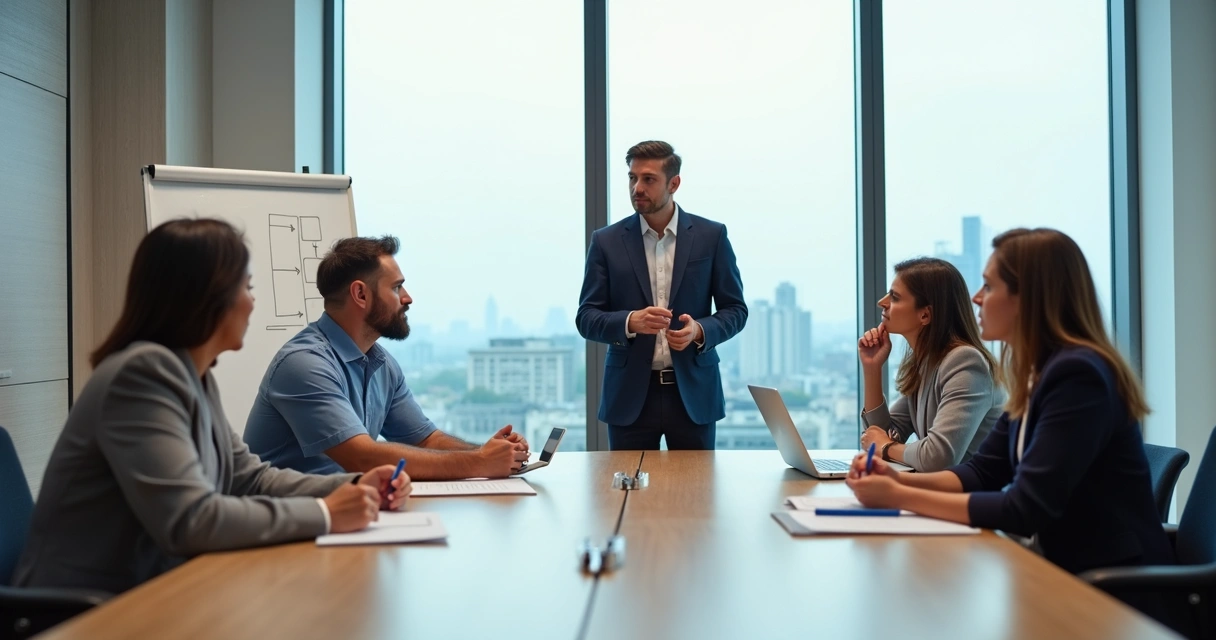 Equipe em reunião destacando diferença de maturidade entre membros 