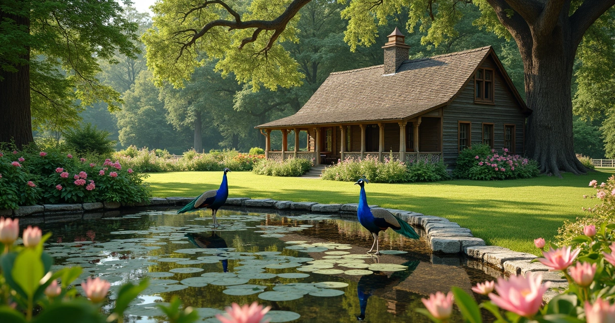Peacocks in the garden at Mayfield Park Austin