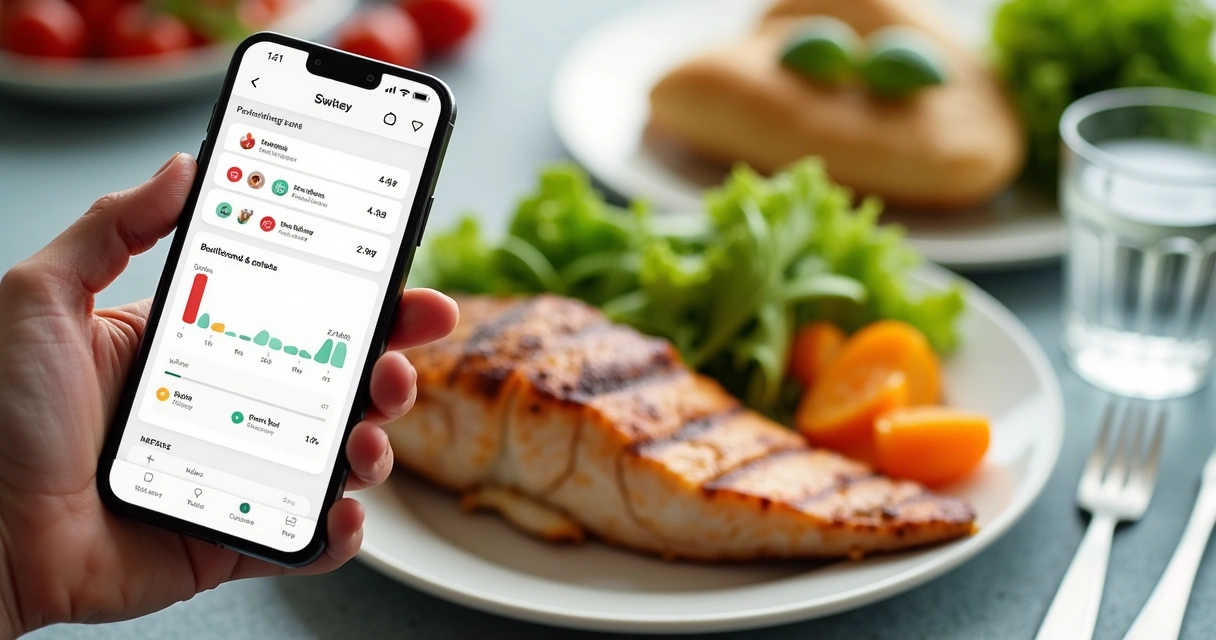 GLP-1 user tracking a healthy meal with smartphone app 