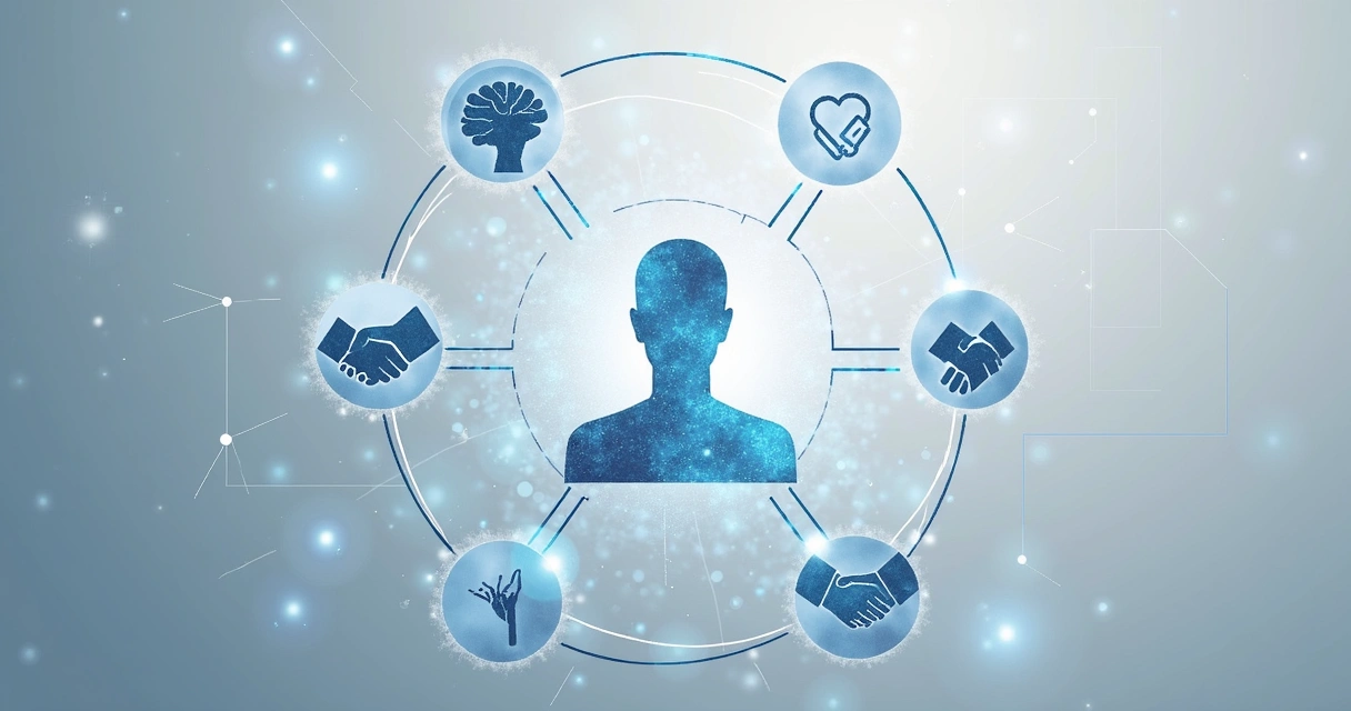 Diagram connecting brain, heart, and social elements in a web 