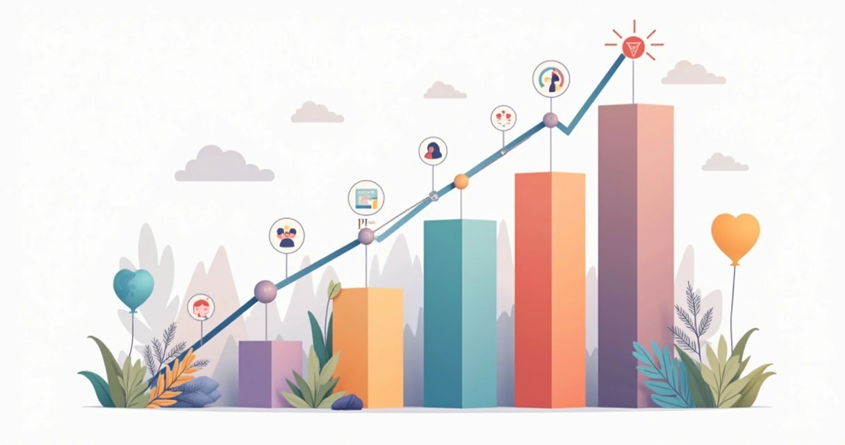 Chart with rising bars showing social change trends 