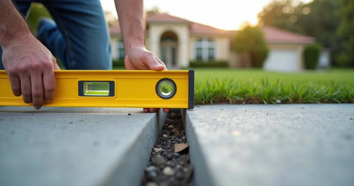 Level being used to check sloping concrete slab