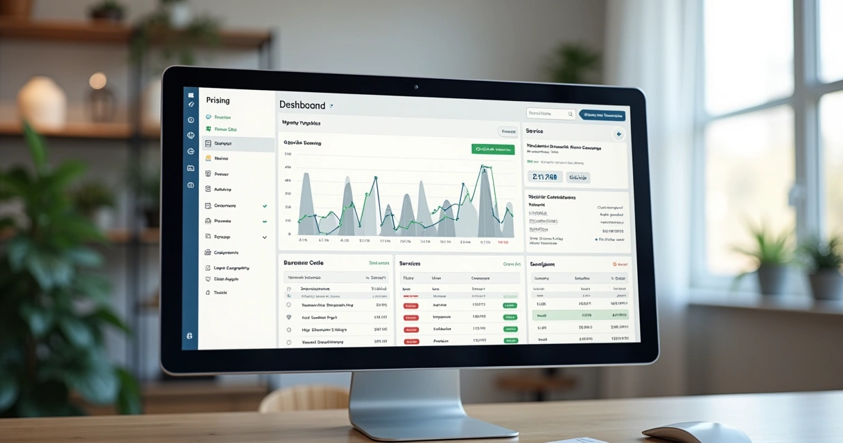 Tela de controle financeiro com gráfico de aumento de custos 