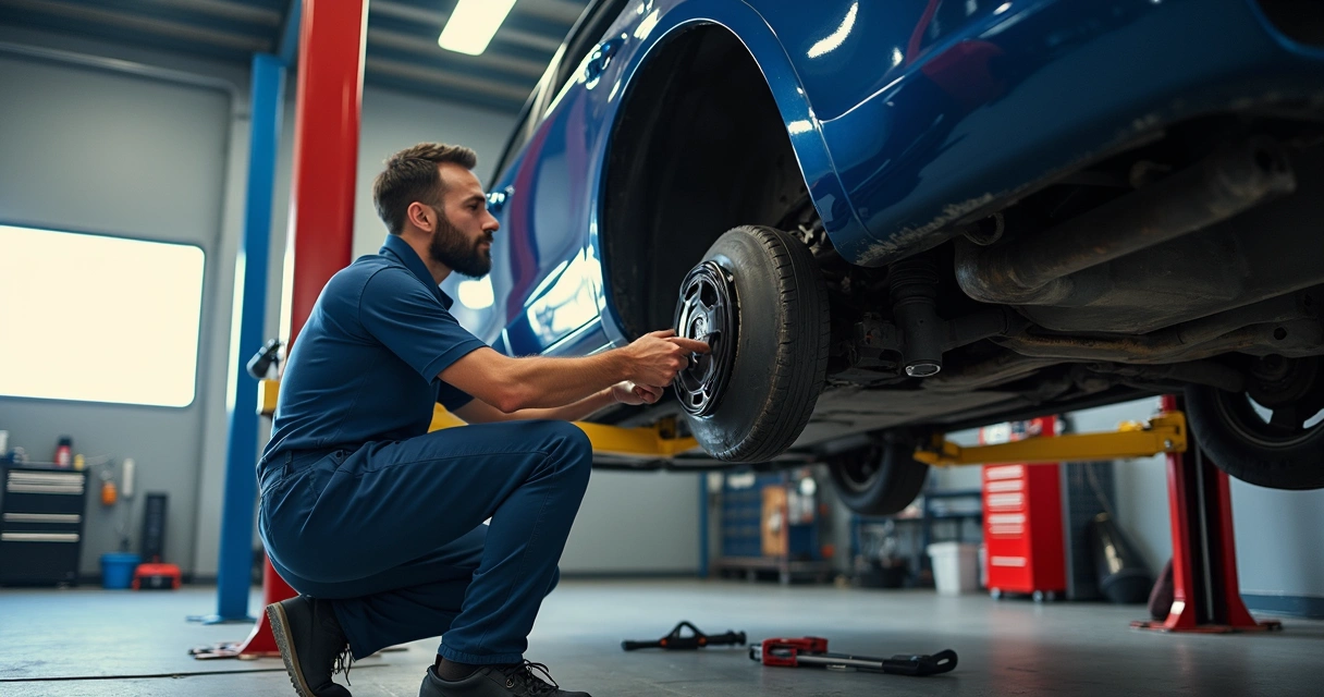 Mecânico trocando coxim do motor em oficina 
