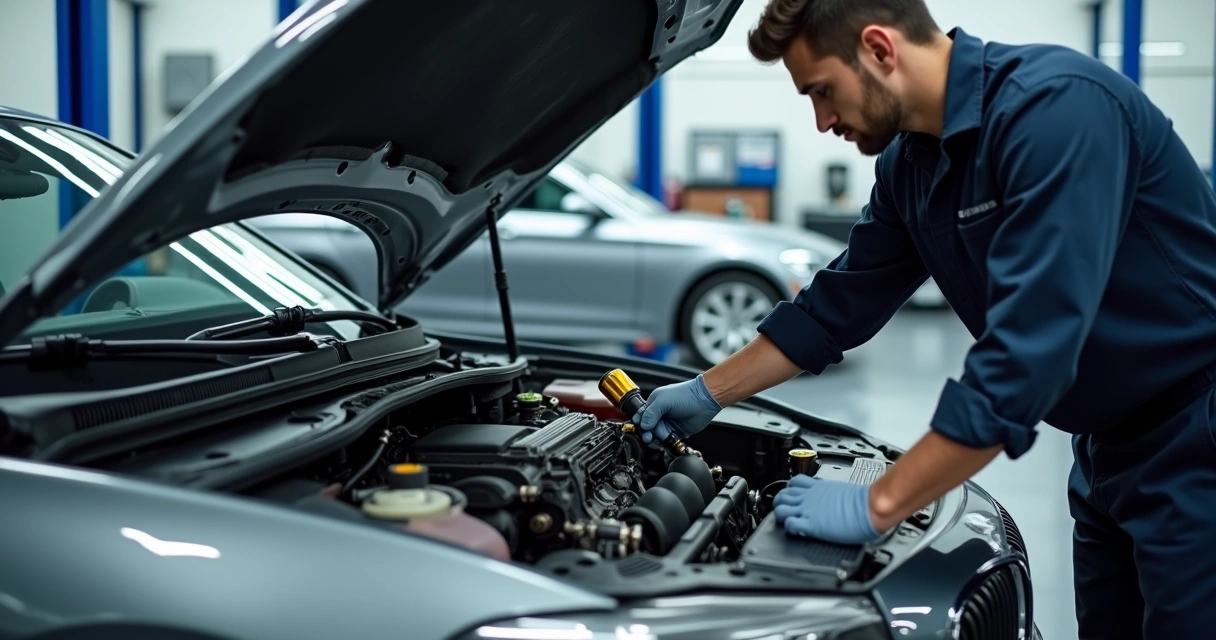 Mecânico verificando vazamento no sistema de arrefecimento do motor 
