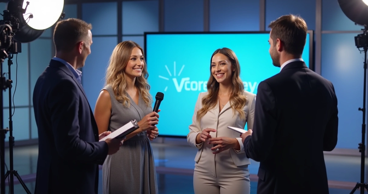 Profissional realizando media training com simulação de entrevista na TV 