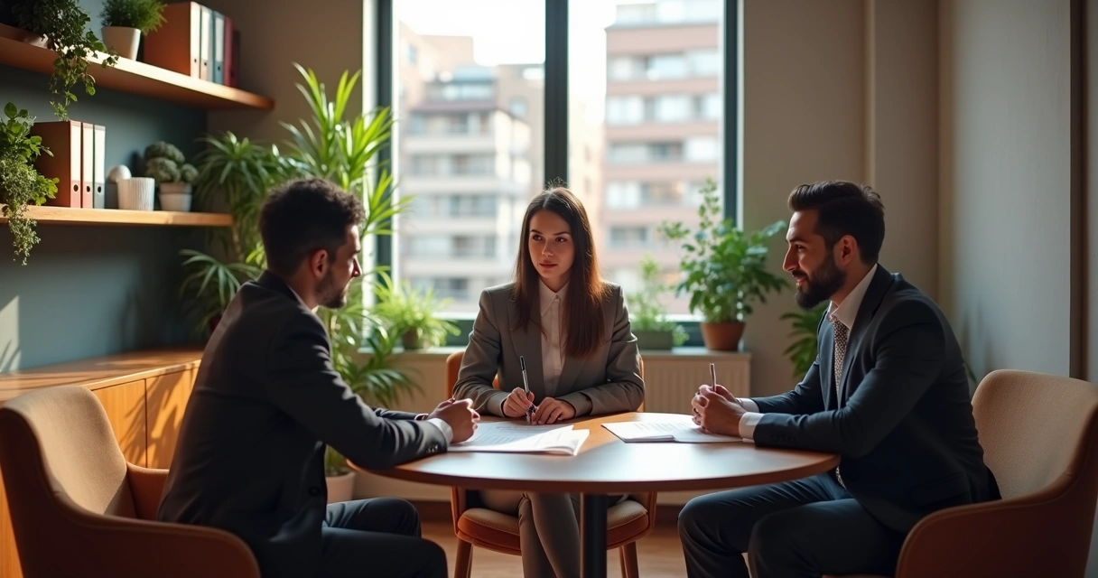 Corretor negociando acordo de aluguel em escritório 
