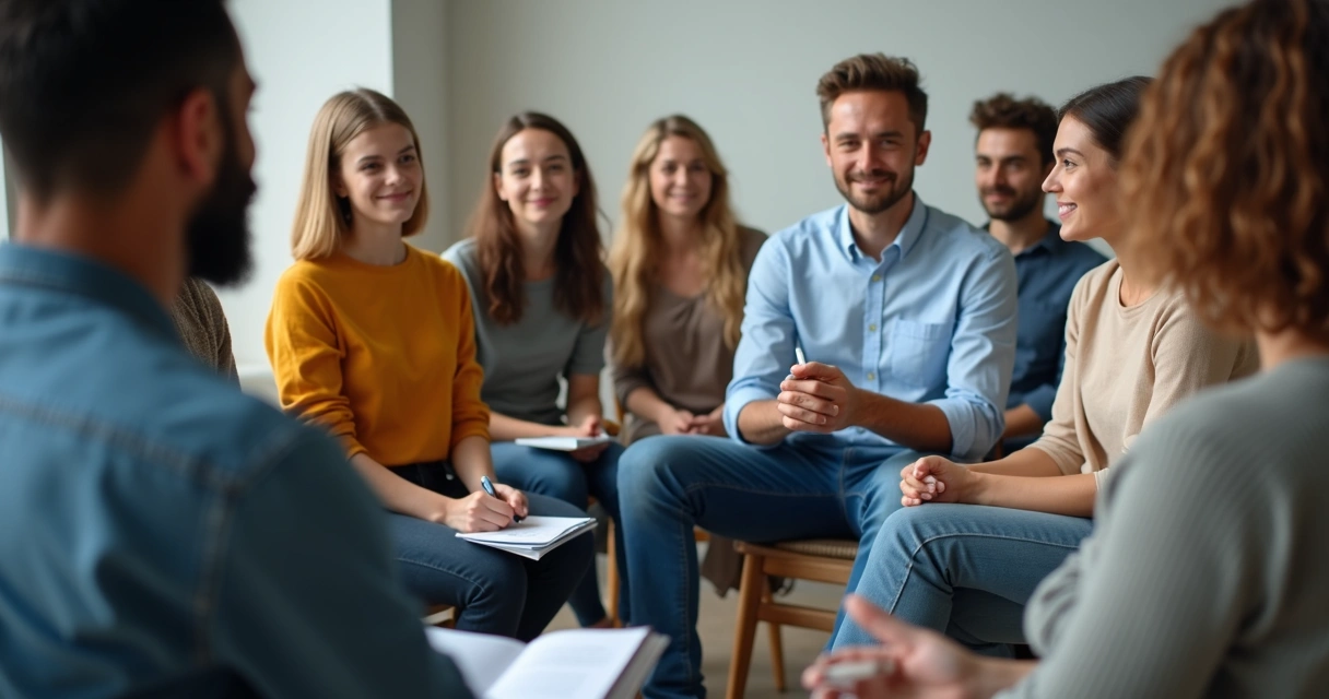 Mediação de conflito em grupo diverso sentado em círculo 