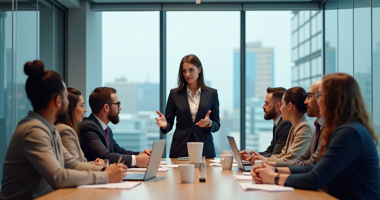 Mediador conduzindo reunião em empresa 