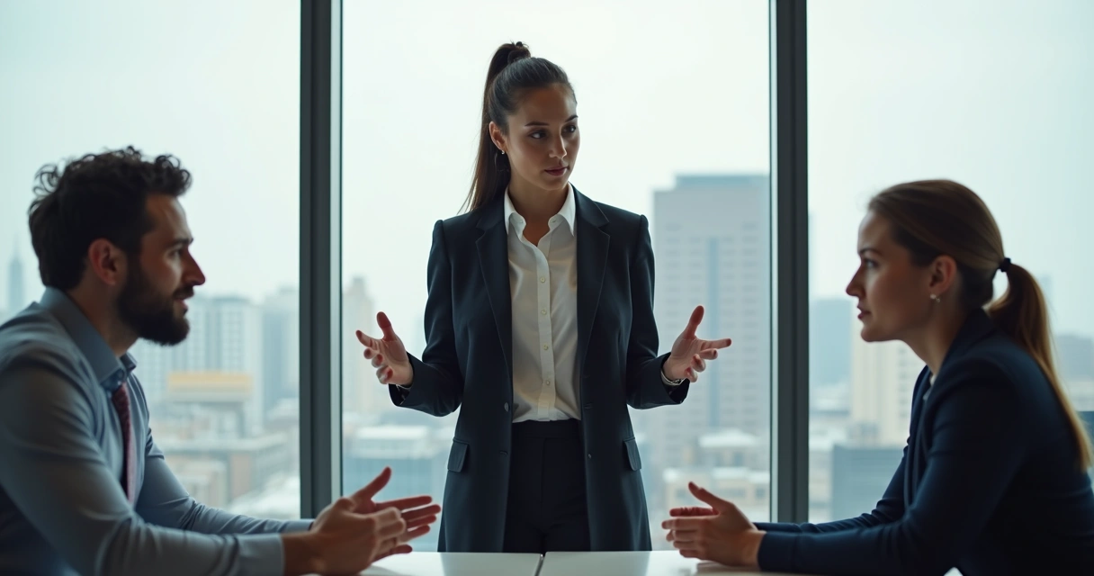 Facilitador mediando conflito entre colegas de trabalho 