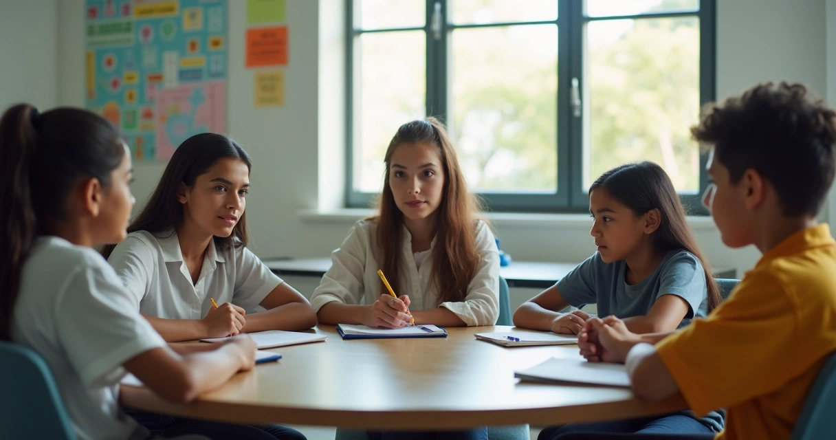 Reunião de mediação em sala escolar 