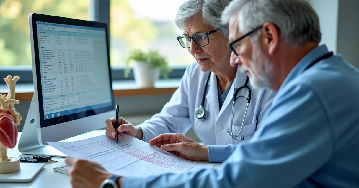 Endocrinologista avaliando exames hormonais com paciente