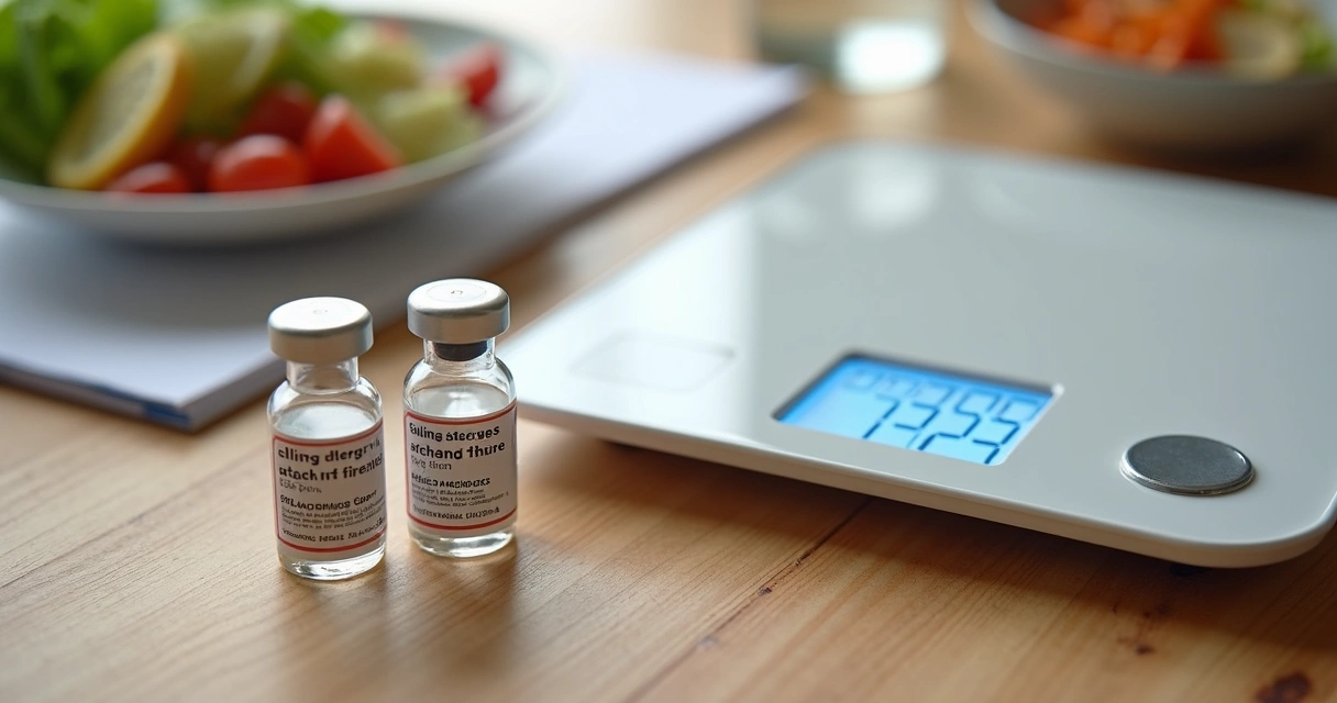 Ampolas de medicamento e balança digital 
