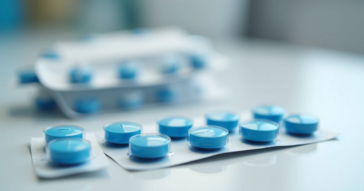 Comprimidos de PrEP em embalagem sobre fundo branco