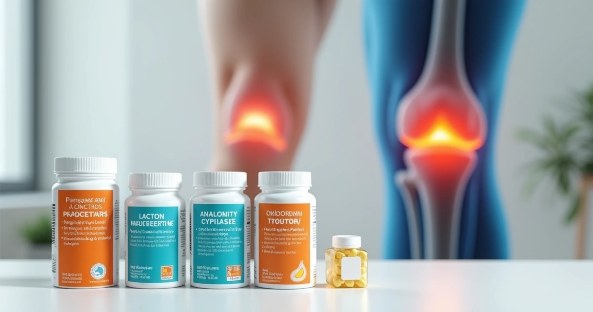 Caixas de medicamentos e anatomia do joelho humano