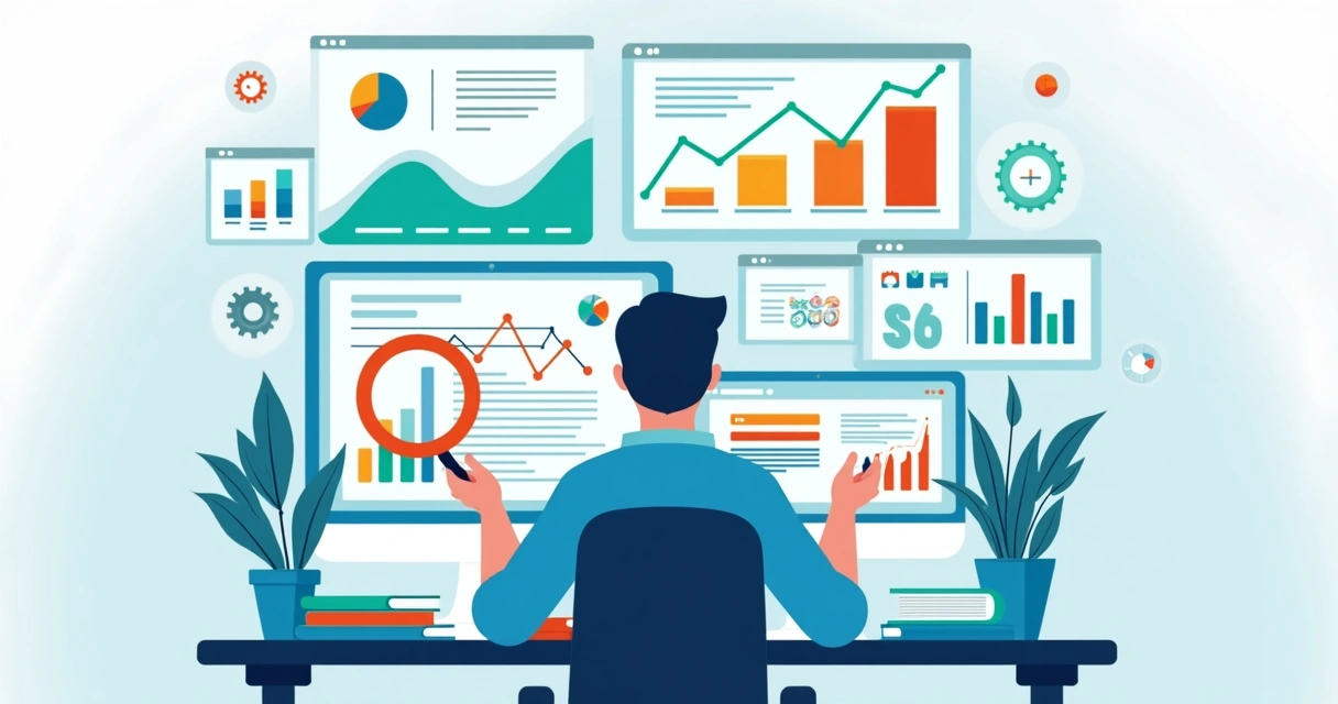 Profissional analisando gráficos e indicadores de desempenho em tela de computador 
