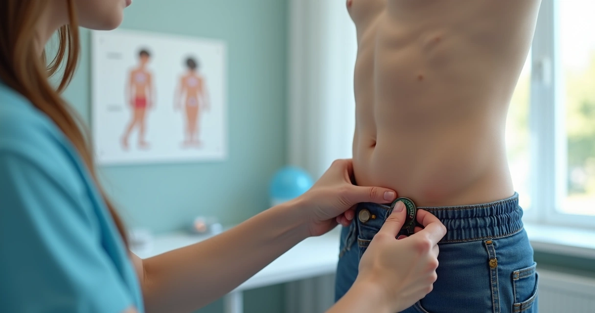 Profissional de saúde usando o orquidômetro para medir volume de testículo