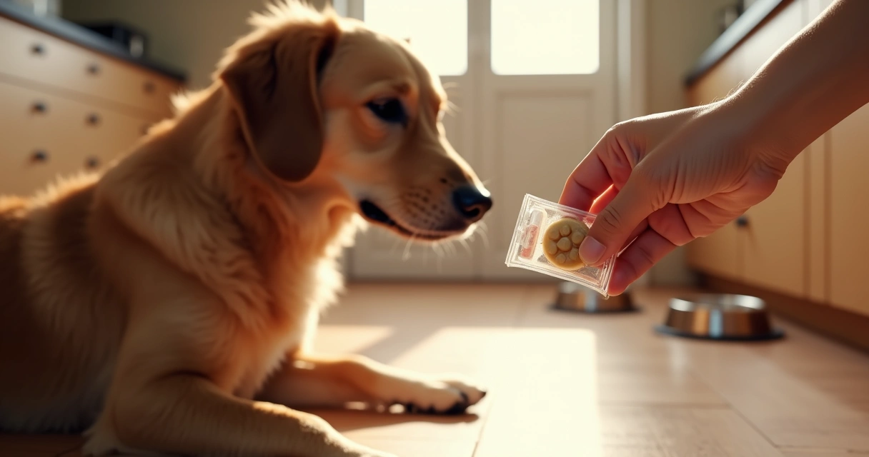 Person giving pill pocket treat to a dog 