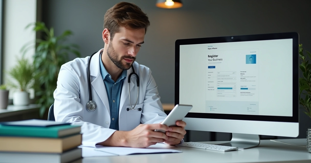 Médico usando celular para abrir empresa 
