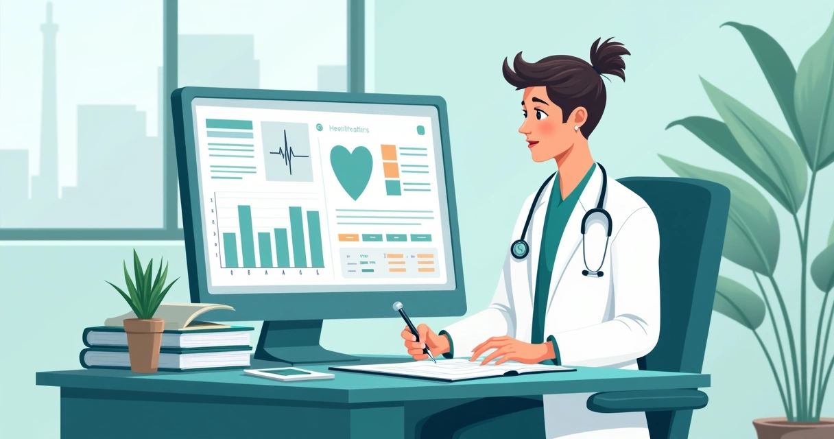 Médico analisando informações médicas em documentos do seguro de vida. 