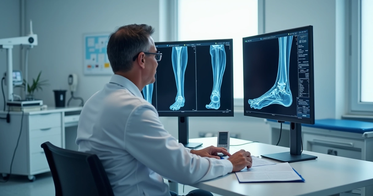 Médico analisando ultrassom venoso em tela digital 
