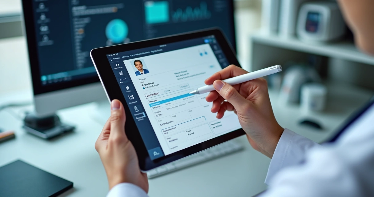 Médico assinando receita digital na tela 