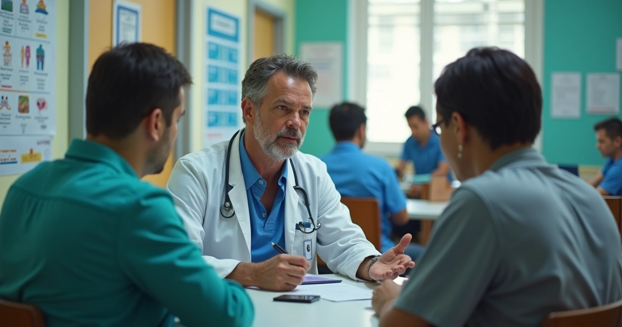 Médico atendendo paciente em consultório do SUS