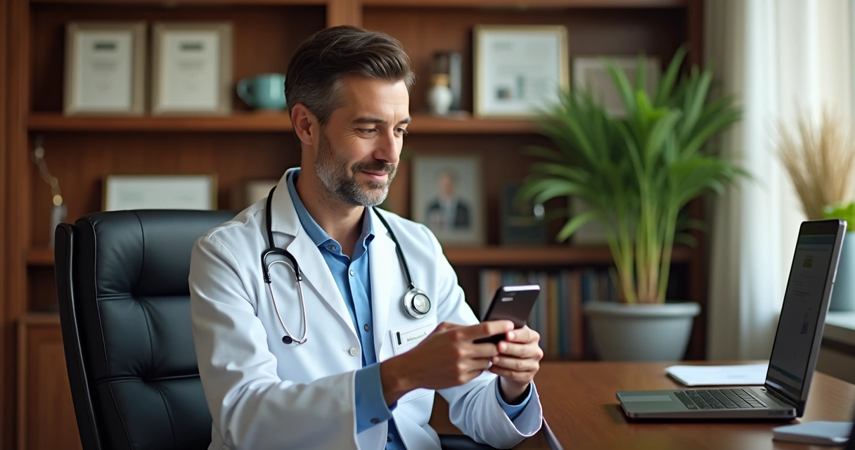 Médico elegante gravando vídeo para rede social 
