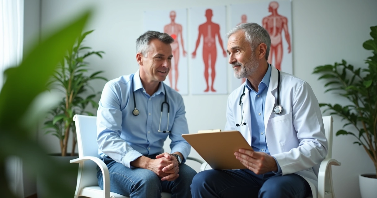 Homem consultando médico em consultório