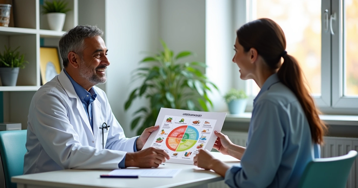 Médico conversando com paciente sobre hábitos de saúde 
