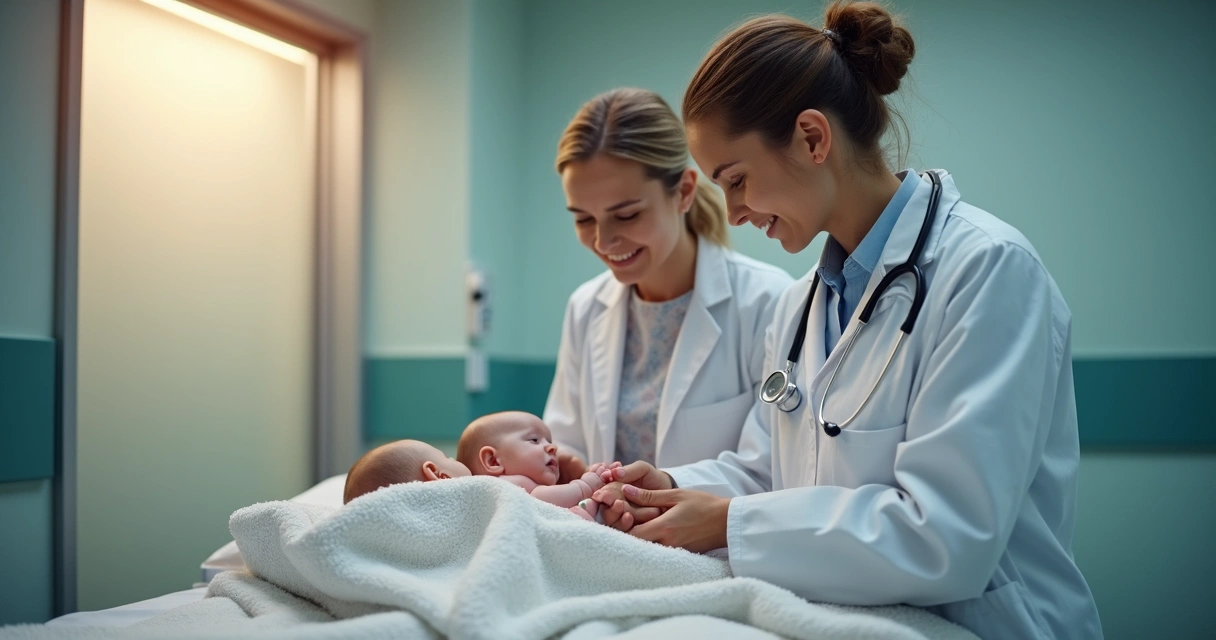 Médico examinando bebê em hospital 