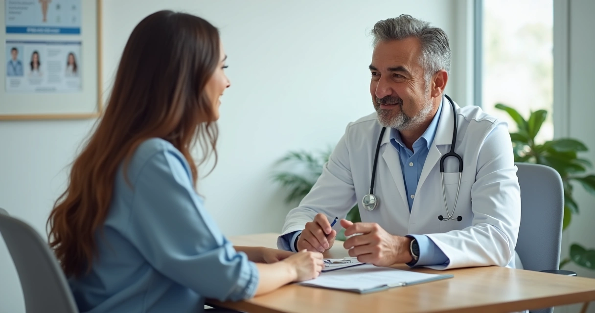 Médico explicando tratamento da tirzepatida para paciente em consultório 
