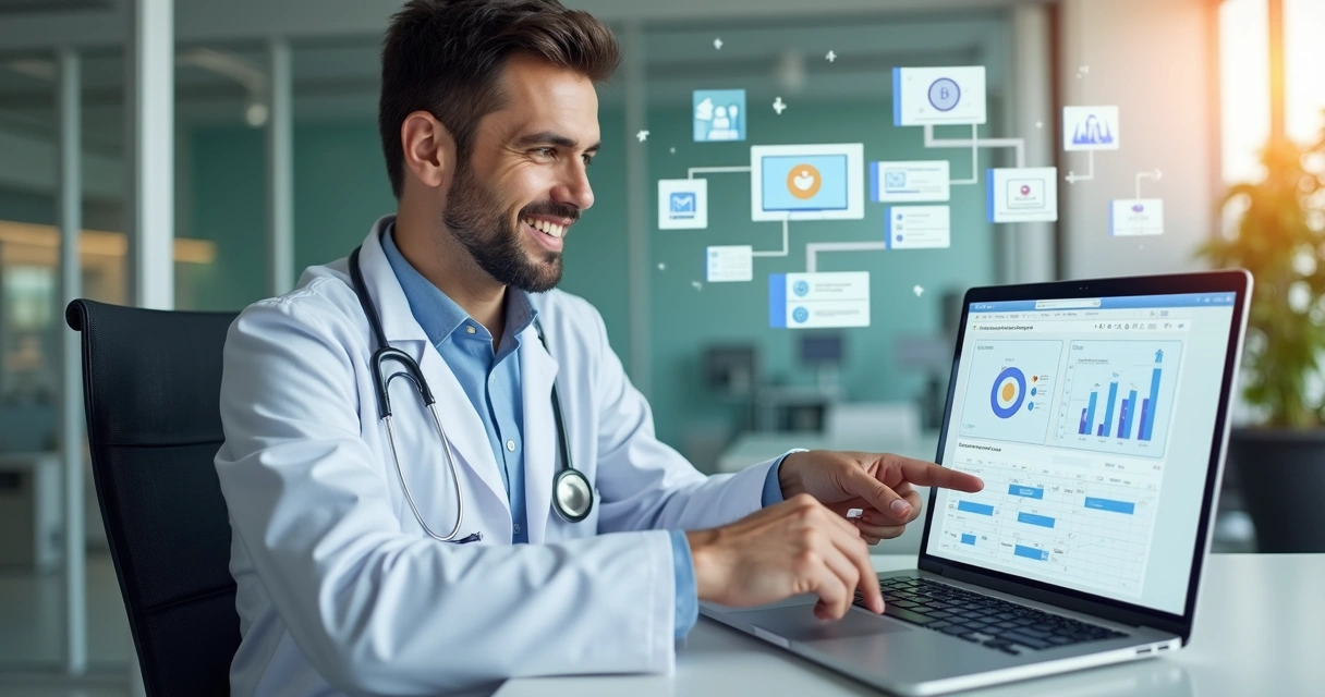 Médico apresentando resultados digitais 