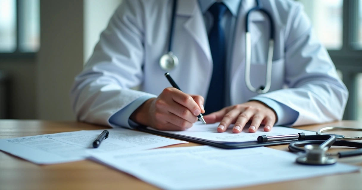 Médico preenchendo prontuário detalhado