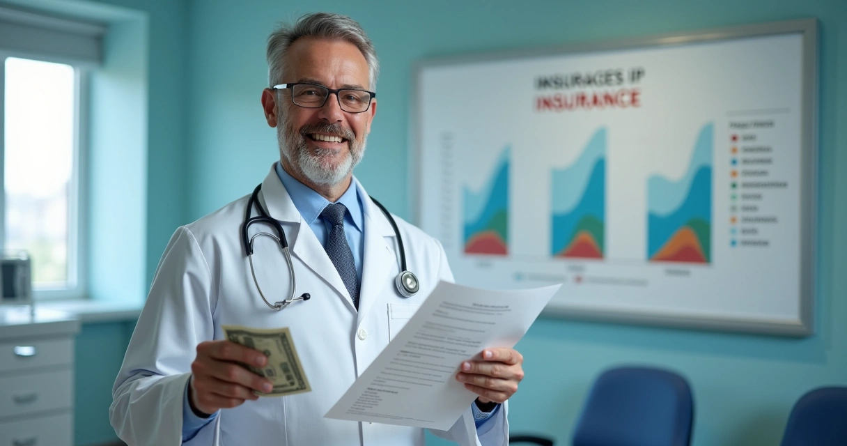 Médico segurando seguro e dinheiro nos EUA 