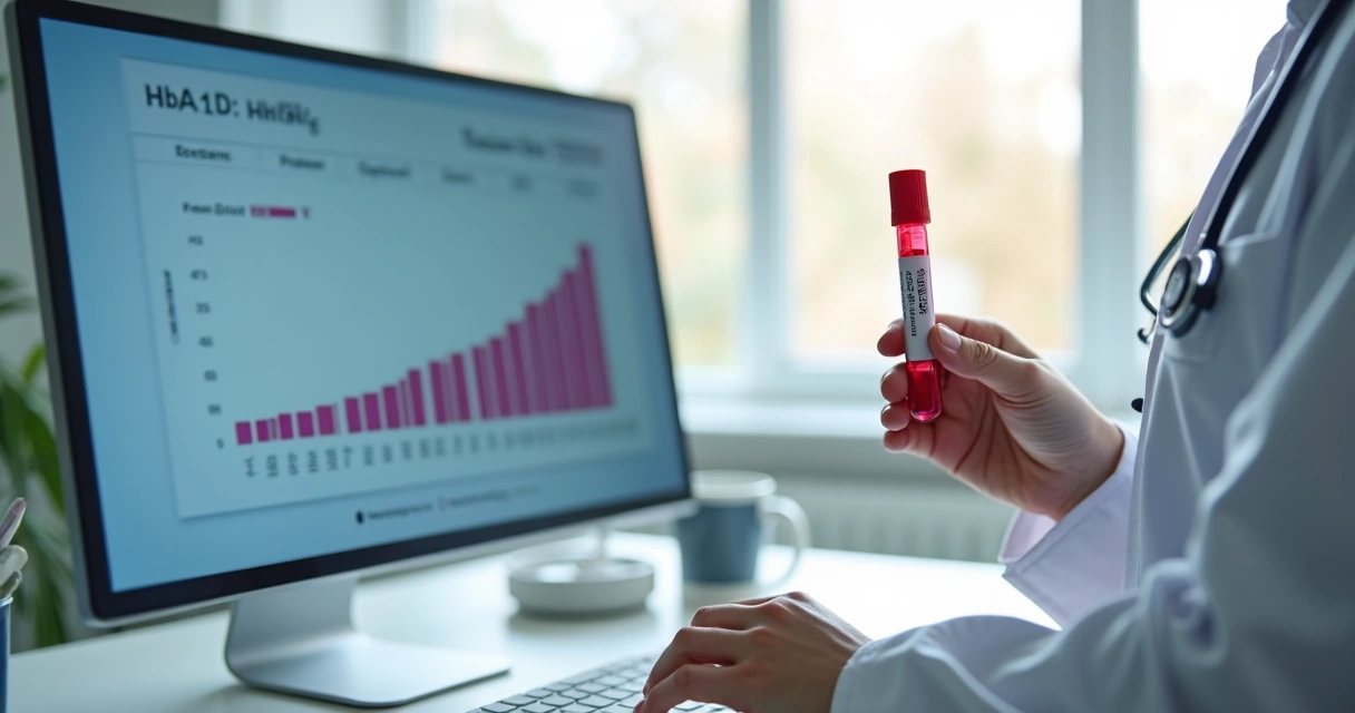Profissional de saúde analisando exame de sangue em consultório 