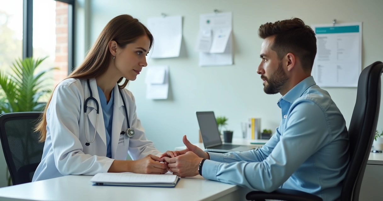 Profissional de saúde realizando exame ocupacional presencialmente 