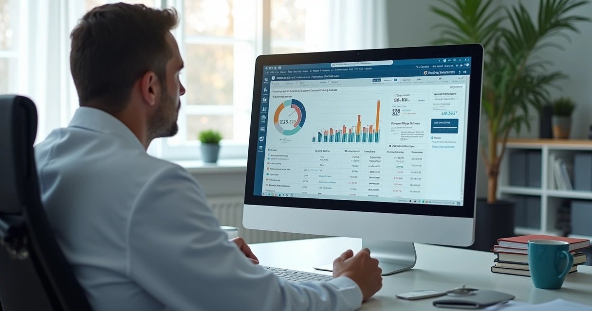 Médico observando gráfico financeiro em planilha computador 