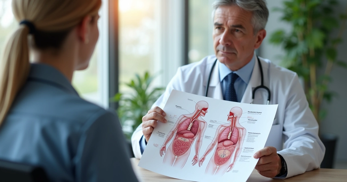 Médico explicando leucemia e linfoma para paciente adulto