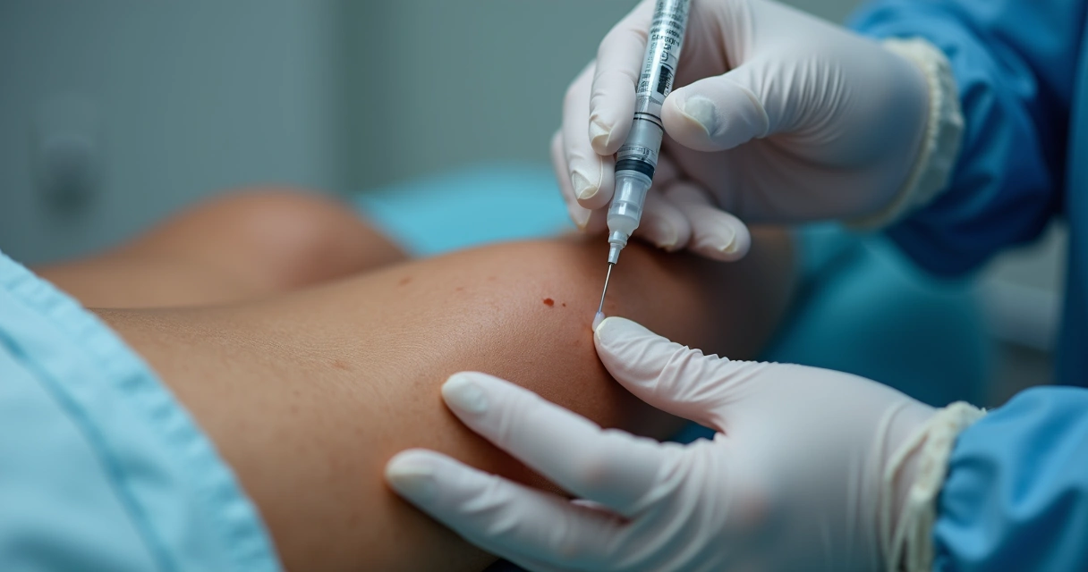 Médico faz aplicação de ácido hialurônico no corpo peniano de paciente deitado. 