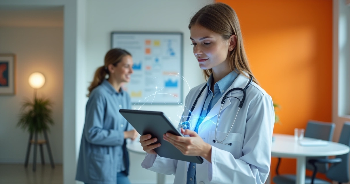 Médico inovando no atendimento com tablet digital 
