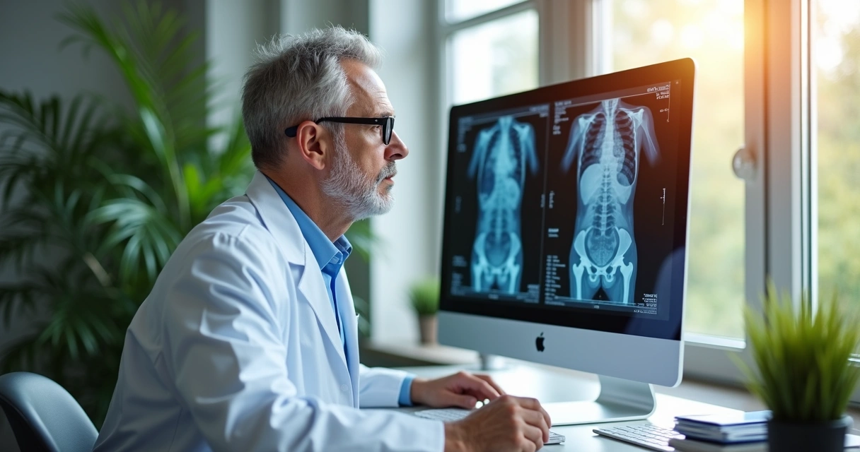 Médico interpreta exame de próstata em clínica 