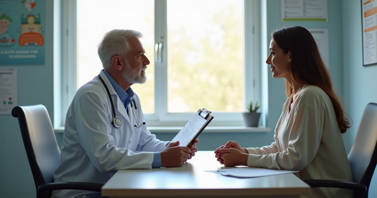 Médico ouvindo paciente em consultório 