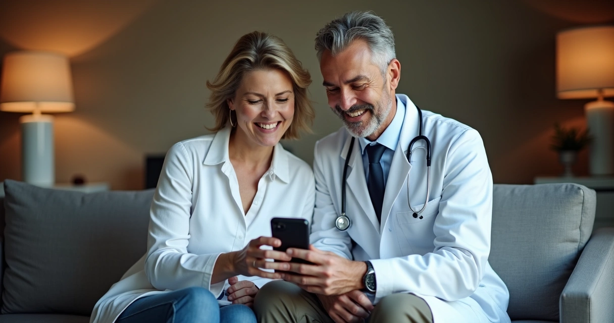 Paciente usando celular durante consulta médica 