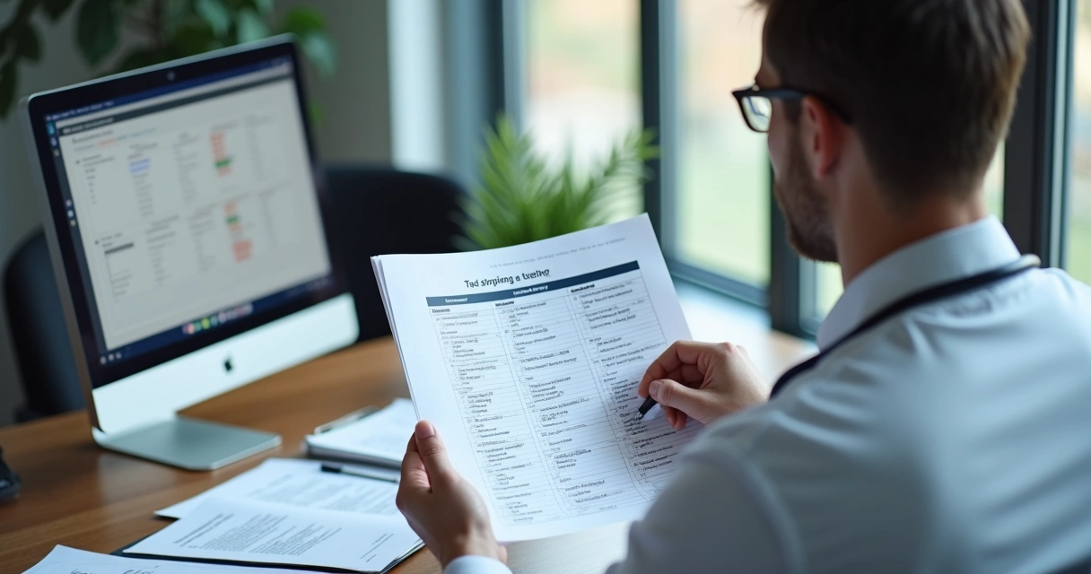 Médico analisando folha com comparativo entre pessoa física e jurídica 