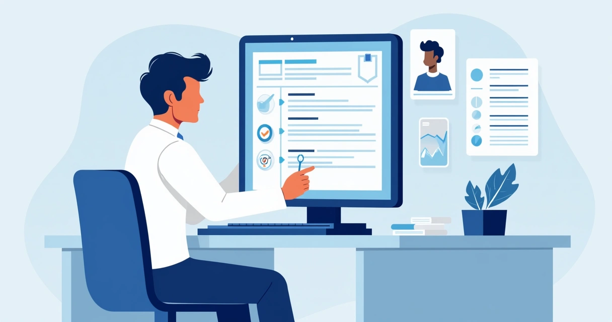 Médico preenche guia médica digital com interface clara e moderna 