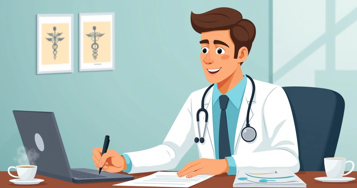 Médico preenchendo manualmente guia de convênio em consultório