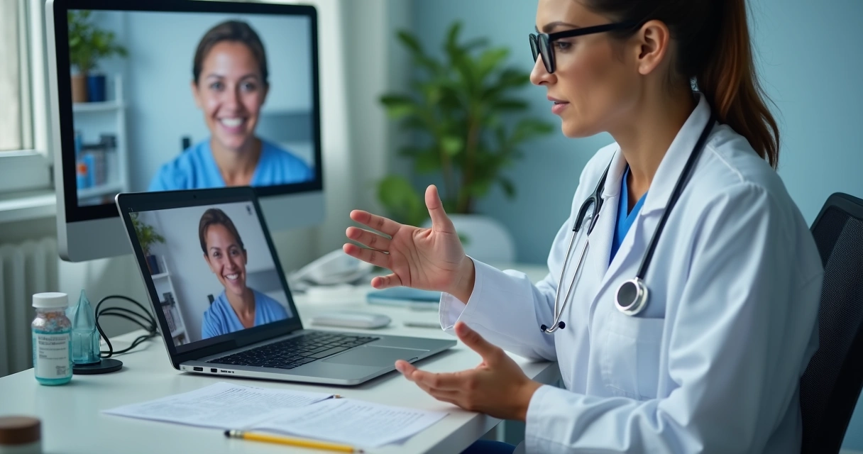 Médico em consulta online explicando tratamento de cannabis para paciente