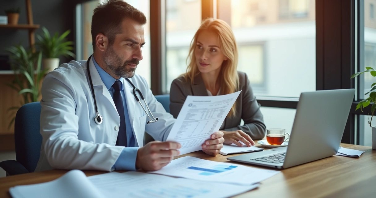 Médico discutindo retirada de pró-labore com contador 