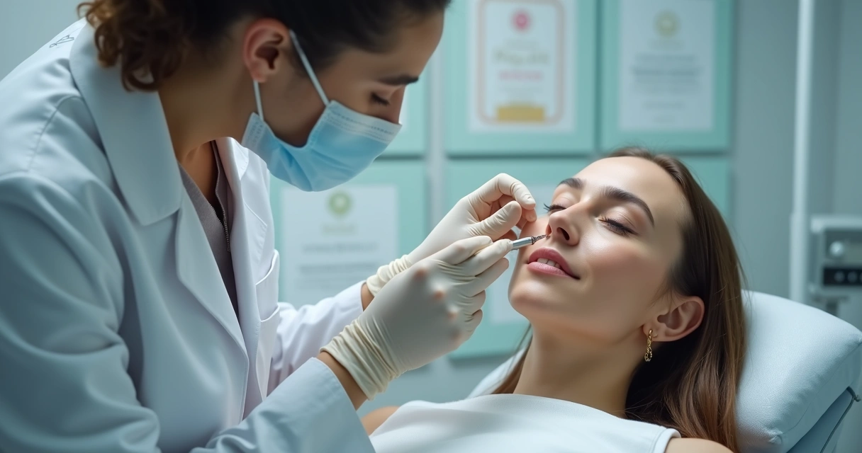 Médico realizando procedimento estético em consultório moderno 